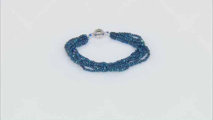 Cobalt Blue Color Spinel Rhodium Over Silver Multi Strand Beaded Bracelet Video Thumbnail