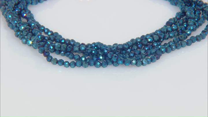 Cobalt Blue Color Spinel Rhodium Over Silver Multi Strand Beaded Bracelet Video Thumbnail