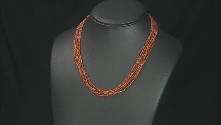 Orange Spessartite Garnet Rhodium Over Sterling Silver Beaded Multi Strand Necklace Video Thumbnail