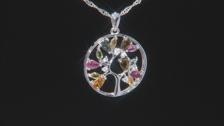 Multi Tourmaline Rhodium Over Sterling Silver Tree Of Life Pendant With Chain 1.54ctw Video Thumbnail
