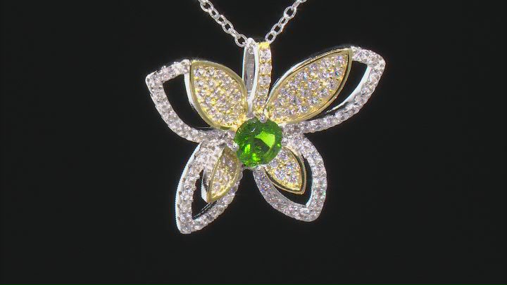 Green Chrome Diopside Rhodium Over Silver with 18k Yellow Gold Accent Pendant with Chain 1.79ctw Video Thumbnail