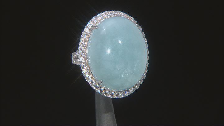 Blue Dreamy Aquamarine Rhodium Over Sterling Silver Ring 31.40ctw Video Thumbnail