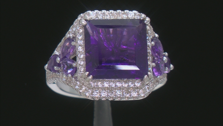 Purple Amethyst Rhodium Over Silver Ring 5.84ctw Video Thumbnail