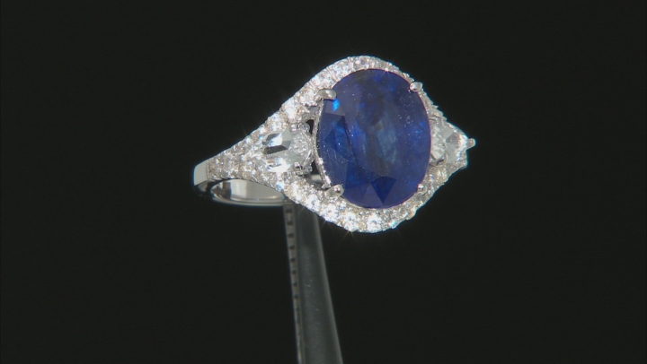 Blue Mahaleo® Sapphire Rhodium Over Sterling Silver Ring 4.97ctw Video Thumbnail