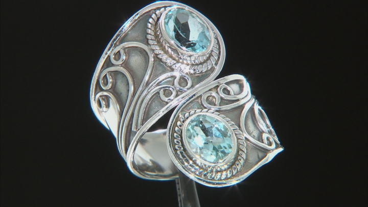 Sky Blue Glacier Topaz Rhodium Over Sterling Silver Bypass Ring 2.15ctw Video Thumbnail