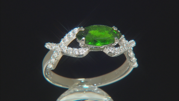 Green Chrome Diopside Rhodium Over Sterling Silver Ring 1.39ctw Video Thumbnail