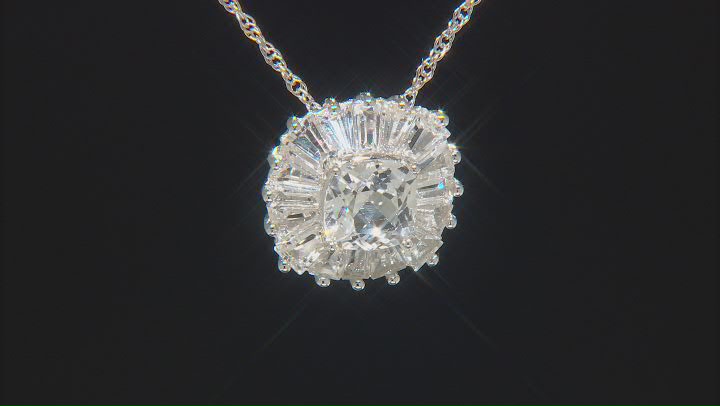 White Lab Created Sapphire Rhodium Over Sterling Silver Pendant with Chain. 3.47ctw Video Thumbnail