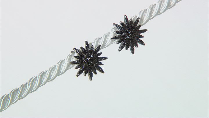 Black Spinel Rhodium Over Sterling Silver Stud Sun Earrings 0.59ctw Video Thumbnail