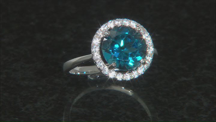 London Blue Topaz Rhodium Over Silver Halo Ring 3.80ctw Video Thumbnail