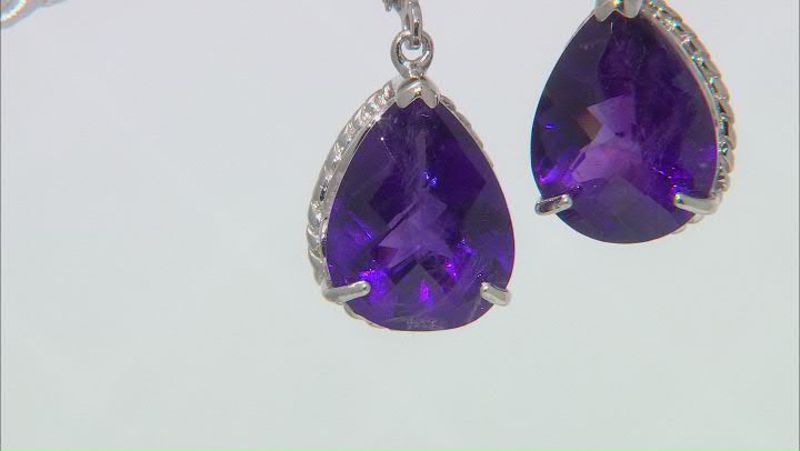 Purple African Amethyst Rhodium Over Silver Dangle Earrings 13.00ctw Video Thumbnail
