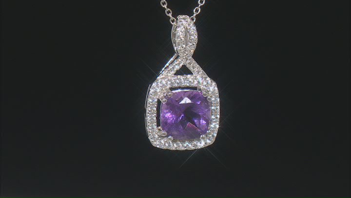 Purple Amethyst Rhodium Over Silver Pendant and Earring Set 4.34ctw Video Thumbnail