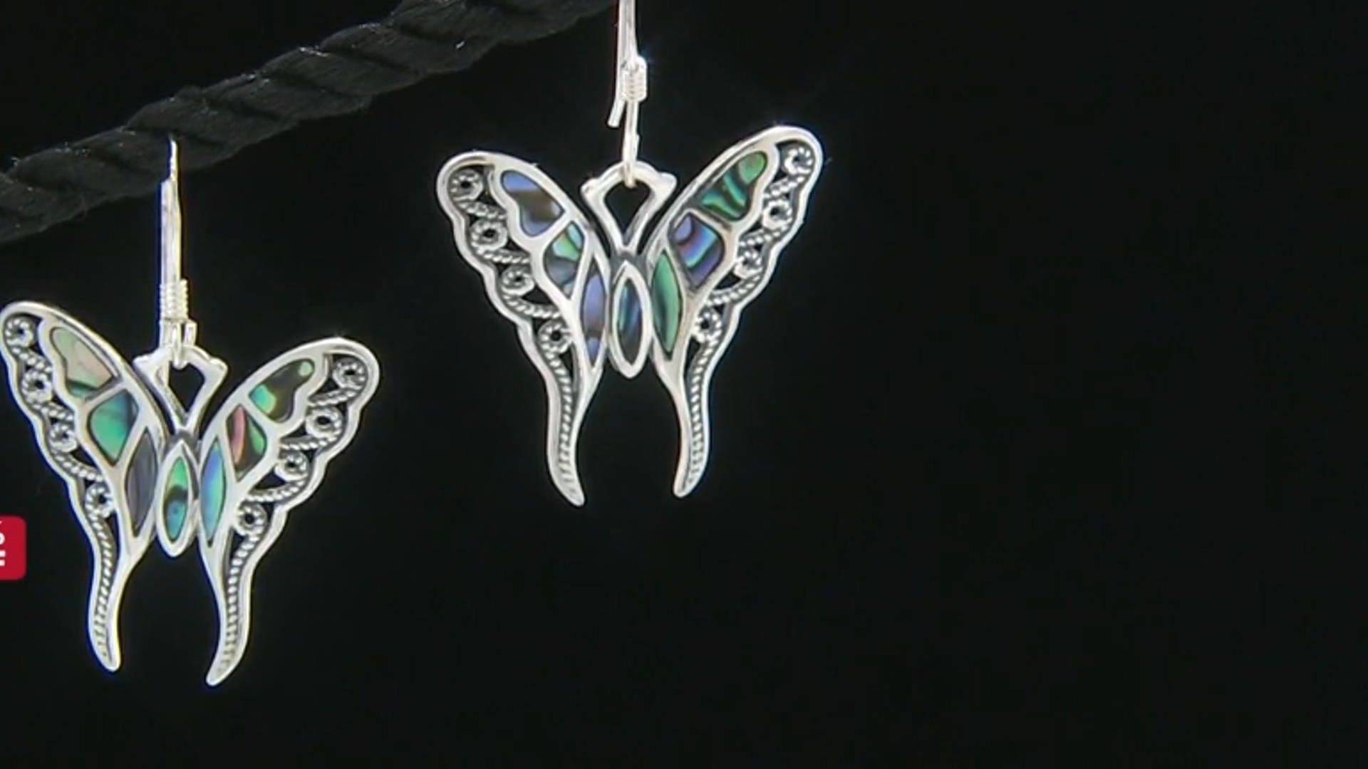 Multi Color Abalone Shell Rhodium Over Silver Butterfly Earrings Video Thumbnail