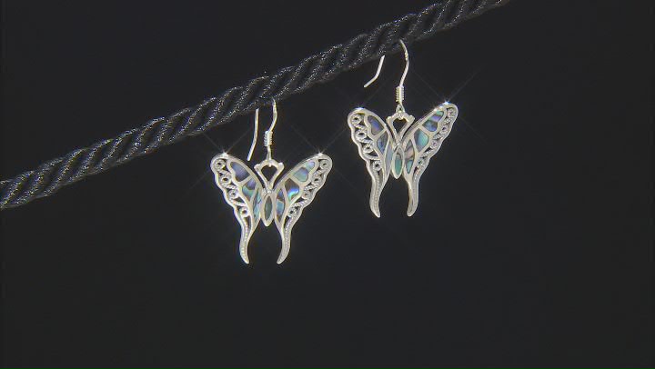 Multi Color Abalone Shell Rhodium Over Silver Butterfly Earrings Video Thumbnail