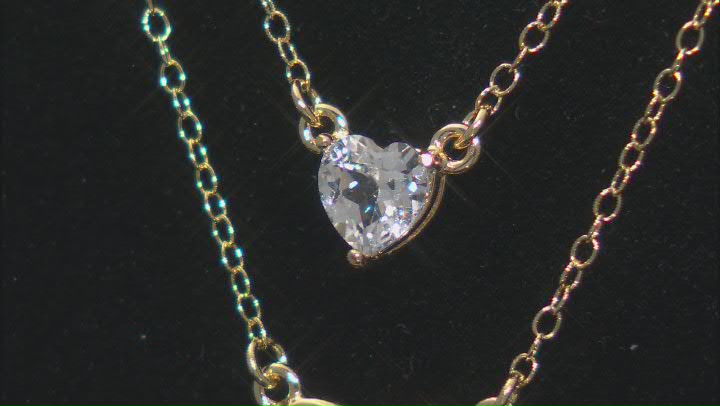 White Lab Created Sapphire 18k Yellow Gold Over Sterling Silver Heart Shaped Necklace .50ctw Video Thumbnail