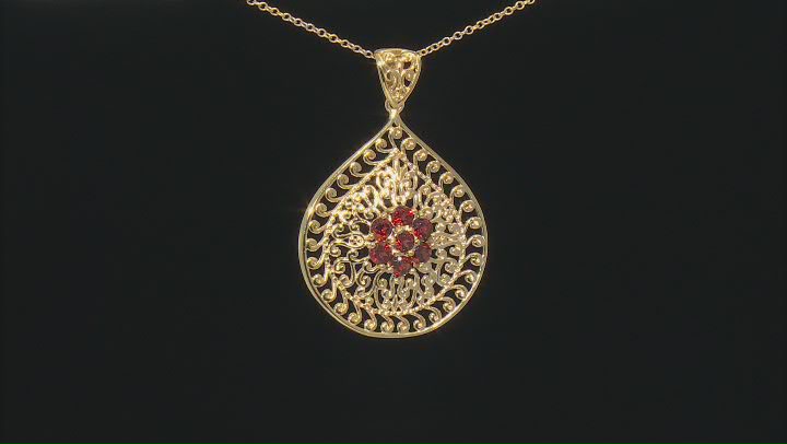 Red Garnet 18K Yellow Gold Over Sterling Silver Pendant With Chain. 1.13ctw Video Thumbnail