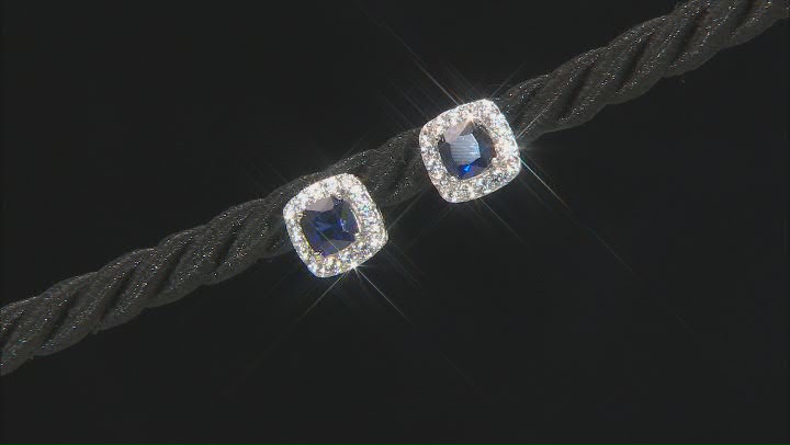 Blue Lab Created Sapphire Rhodium Over Sterling Silver Stud Earrings 1.74ctw Video Thumbnail