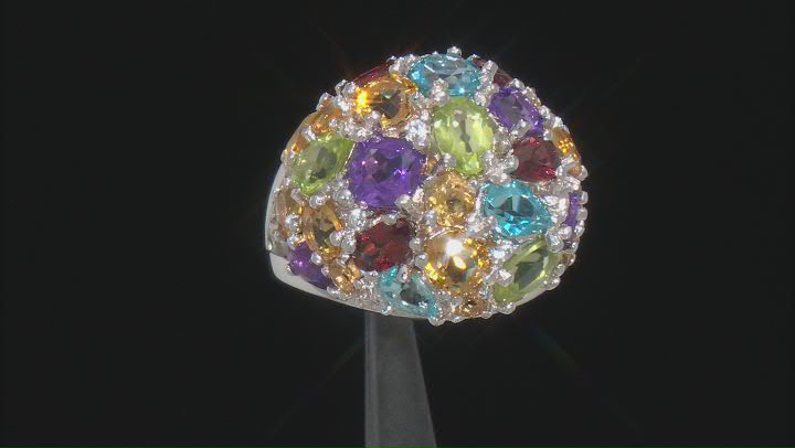 Multi-Gemstone Rhodium Over Sterling Silver Ring. 6.56ctw Video Thumbnail