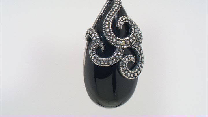 Black Agate Sterling Silver Over Bronze Pendant With Chain Video Thumbnail