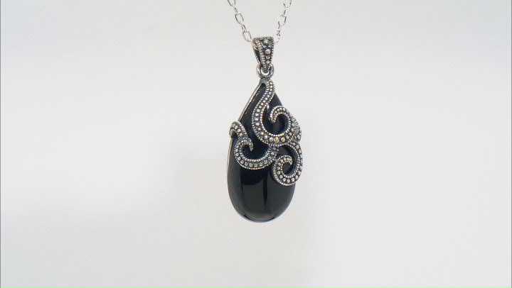 Black Agate Sterling Silver Over Bronze Pendant With Chain Video Thumbnail