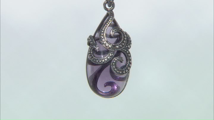 Purple Amethyst Simulant With Marcasite Sterling Silver Over Bronze Pendant With Chain Video Thumbnail
