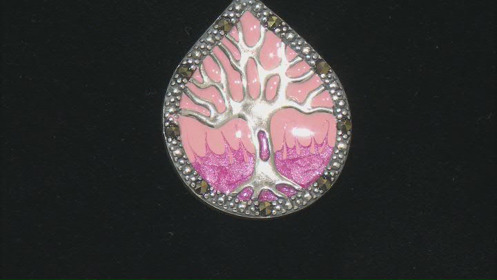 Gray Marcasite With Pink Epoxy Coloring Rhodium Over Sterling Silver Pendant With Chain 33mm x 24mm Video Thumbnail