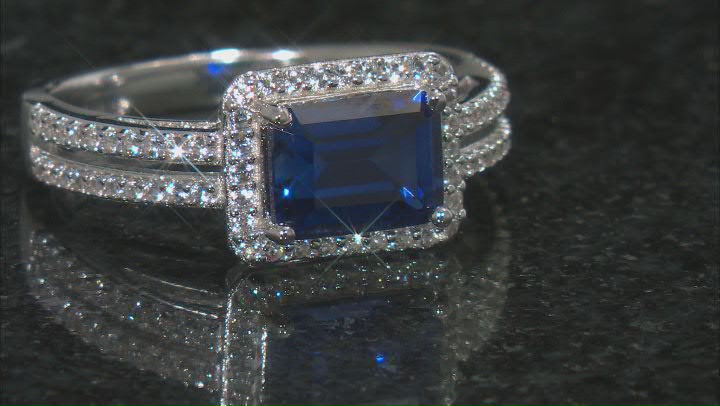 Blue Lab Created Sapphire Rhodium Over Sterling Silver Ring 2.39ctw Video Thumbnail