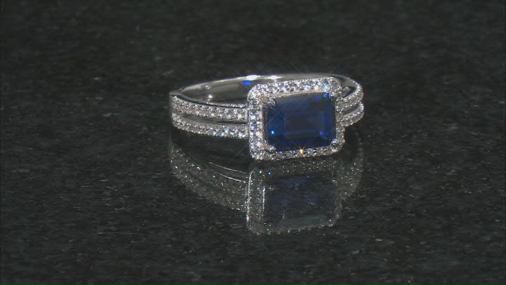 Blue Lab Created Sapphire Rhodium Over Sterling Silver Ring 2.39ctw Video Thumbnail
