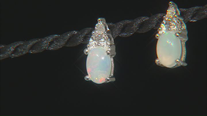 Ethiopian Opal With Round White Diamond Accent Rhodium Over Sterling Silver Jewelry Set 2.53ctw Video Thumbnail