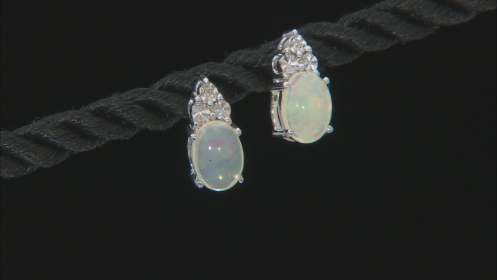 Ethiopian Opal With Round White Diamond Accent Rhodium Over Sterling Silver Jewelry Set 2.53ctw Video Thumbnail