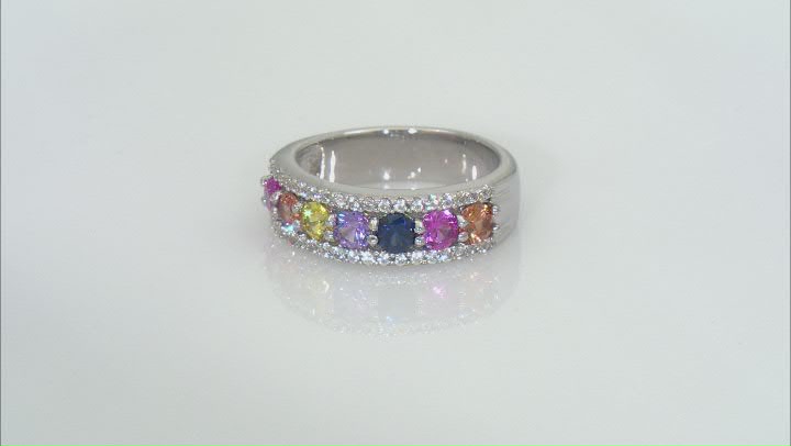 Multi-Color Lab Created Sapphire Rhodium Over Sterling Silver Ring 1.36ctw Video Thumbnail