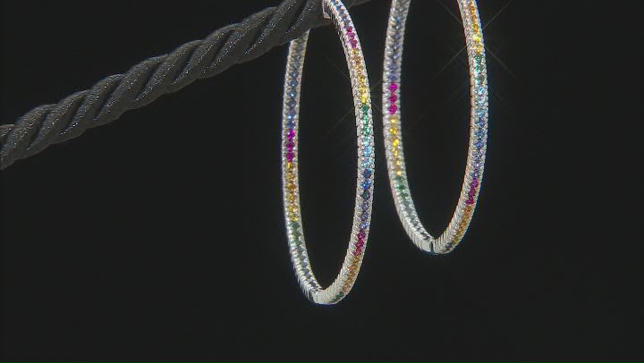 Green Lab Created Quartz Rhodium Over Sterling Silver Hoop Earrings. 1.17ctw Video Thumbnail