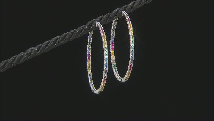 Green Lab Created Quartz Rhodium Over Sterling Silver Hoop Earrings. 1.17ctw Video Thumbnail