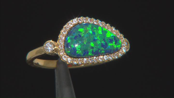 Blue Lab Created Opal 18k Yellow Gold Over Sterling Silver Ring 0.29ctw Video Thumbnail