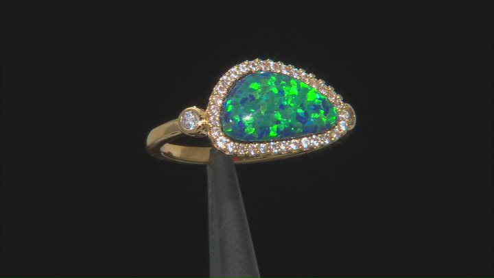 Blue Lab Created Opal 18k Yellow Gold Over Sterling Silver Ring 0.29ctw Video Thumbnail