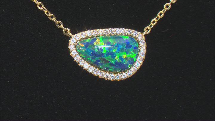 Blue Lab Created Opal 18k Yellow Gold Over Sterling Silver Necklace 0.39ctw Video Thumbnail