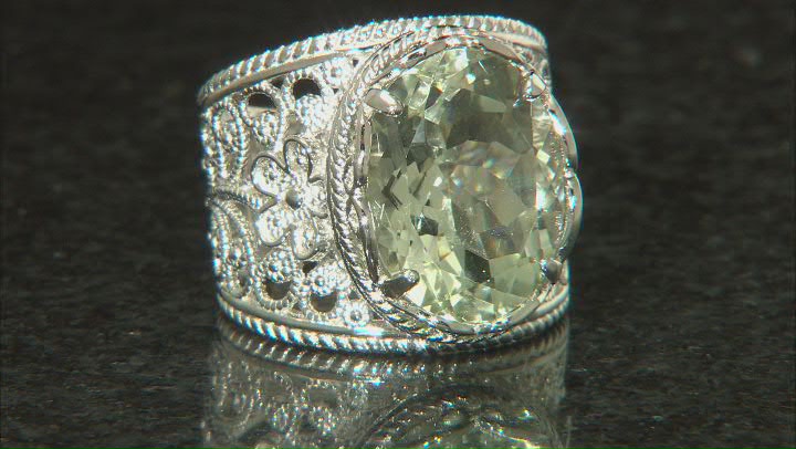 Green Prasiolite Rhodium Over Sterling Silver Ring 8.55ct Video Thumbnail