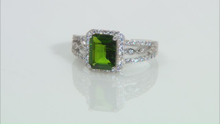 Green Chrome Diopside Rhodium Over Sterling Silver Ring. 2.94ctw Video Thumbnail