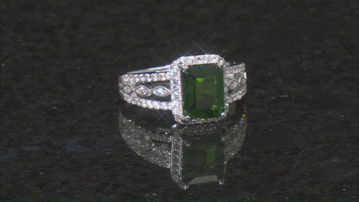 Green Chrome Diopside Rhodium Over Sterling Silver Ring. 2.94ctw Video Thumbnail