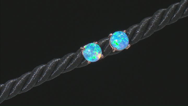 White, Pink, and Blue Lab Created Opal 18k Rose Gold Over Silver Set of 3 Stud Earrings 6mm Round Video Thumbnail