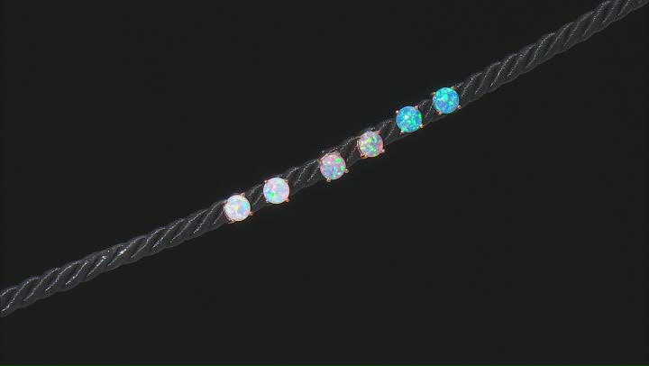 White, Pink, and Blue Lab Created Opal 18k Rose Gold Over Silver Set of 3 Stud Earrings 6mm Round Video Thumbnail