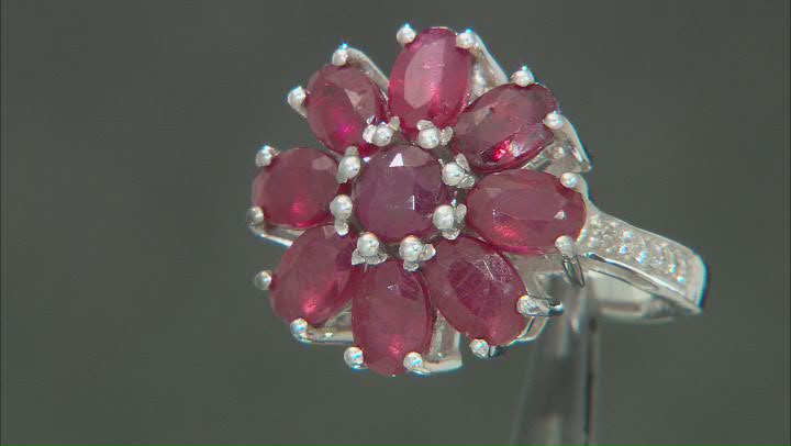 Red Mahaleo® Ruby and White Zircon Rhodium Over Sterling Silver Flower Ring 5.59ctw Video Thumbnail