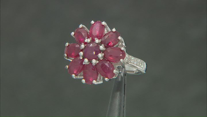 Red Mahaleo® Ruby and White Zircon Rhodium Over Sterling Silver Flower Ring 5.59ctw Video Thumbnail