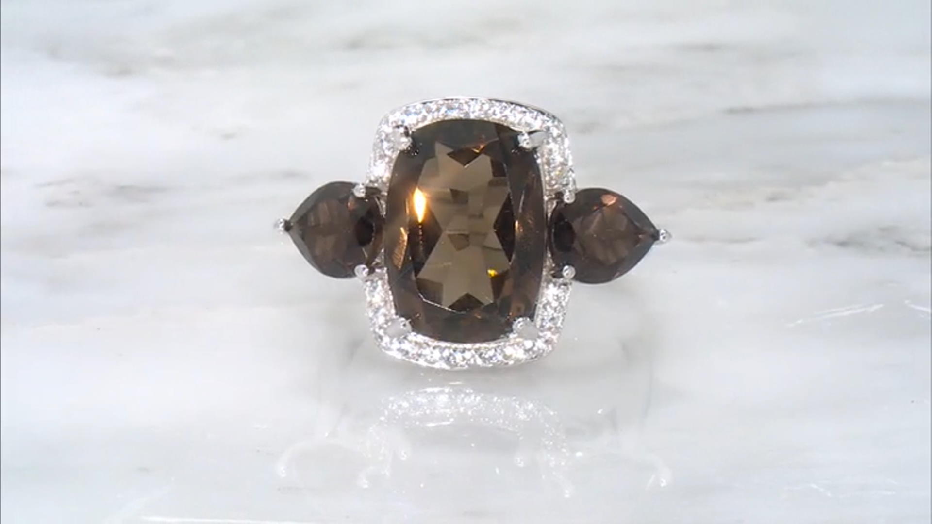 Brown Smoky Quartz Rhodium Over Sterling Silver Ring 6.15ctw Video Thumbnail