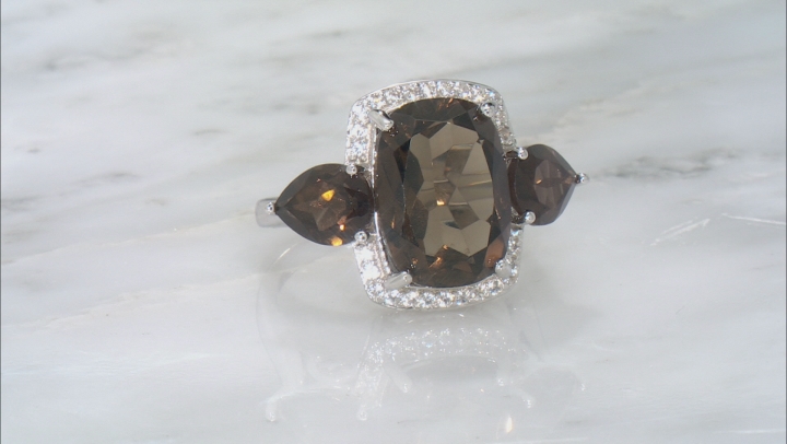 Brown Smoky Quartz Rhodium Over Sterling Silver Ring 6.15ctw Video Thumbnail