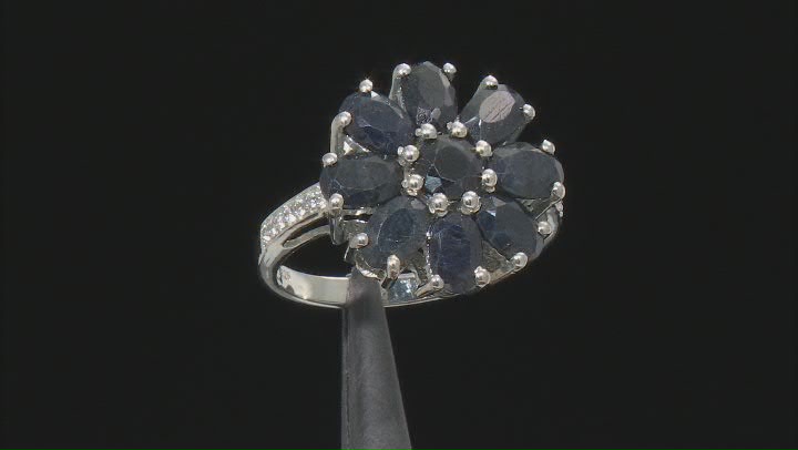 Blue Sapphire Rhodium Over Sterling Silver Ring. 5.59ctw Video Thumbnail