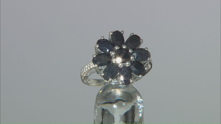 Blue Sapphire Rhodium Over Sterling Silver Ring. 5.59ctw Video Thumbnail