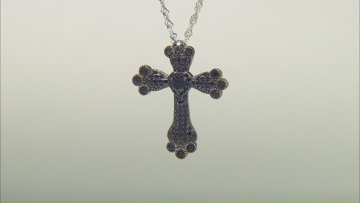 Black Spinel Rhodium Over Sterling Silver Cross Pendant With Chain 1.26ctw Video Thumbnail