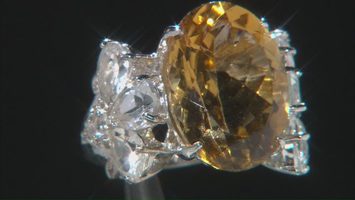 Yellow Citrine Rhodium Over Sterling Silver Ring 15.00ctw Video Thumbnail