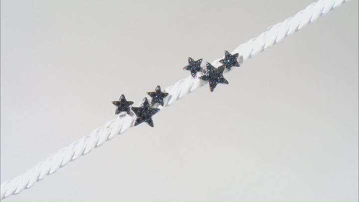 Black Spinel Rhodium Over Sterling Silver Star Ring and Earring Set 0.60ctw Video Thumbnail