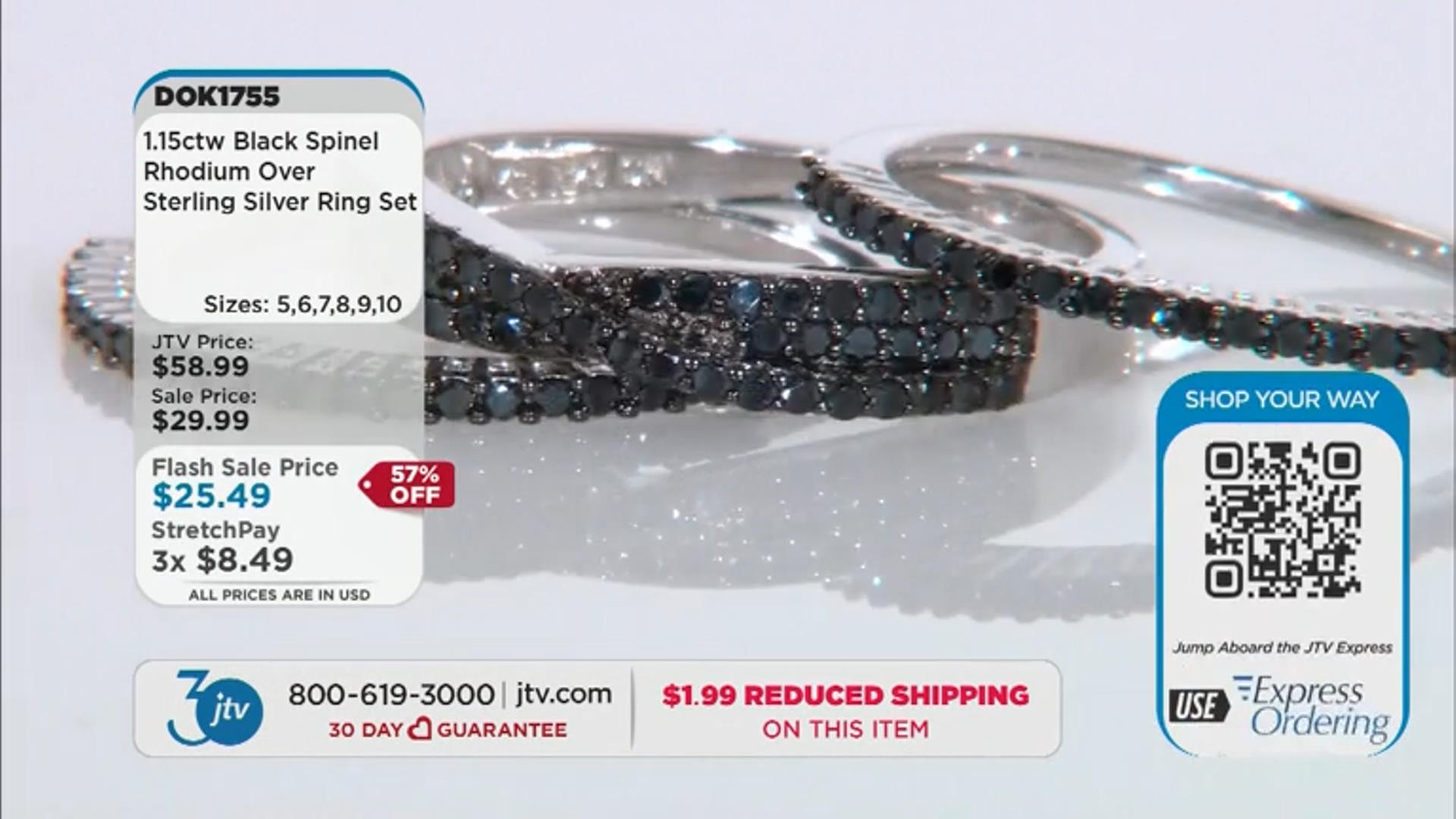 Black Spinel Rhodium Over Sterling Silver Ring Set 1.15ctw Video Thumbnail